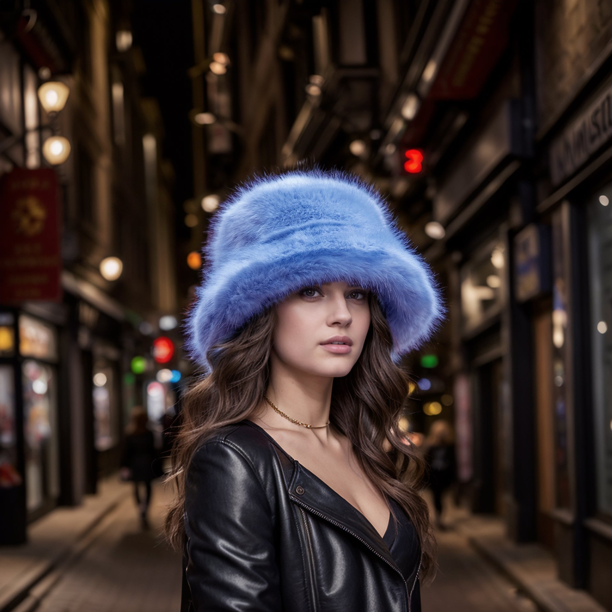 Light blue faux fur bucket hat