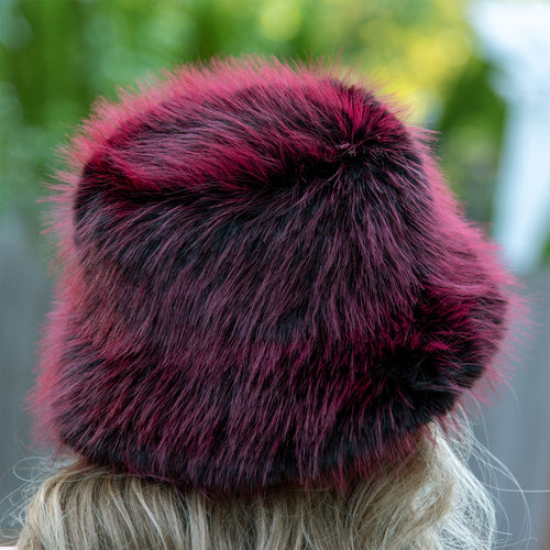 Burgundy black faux fur bucket hat