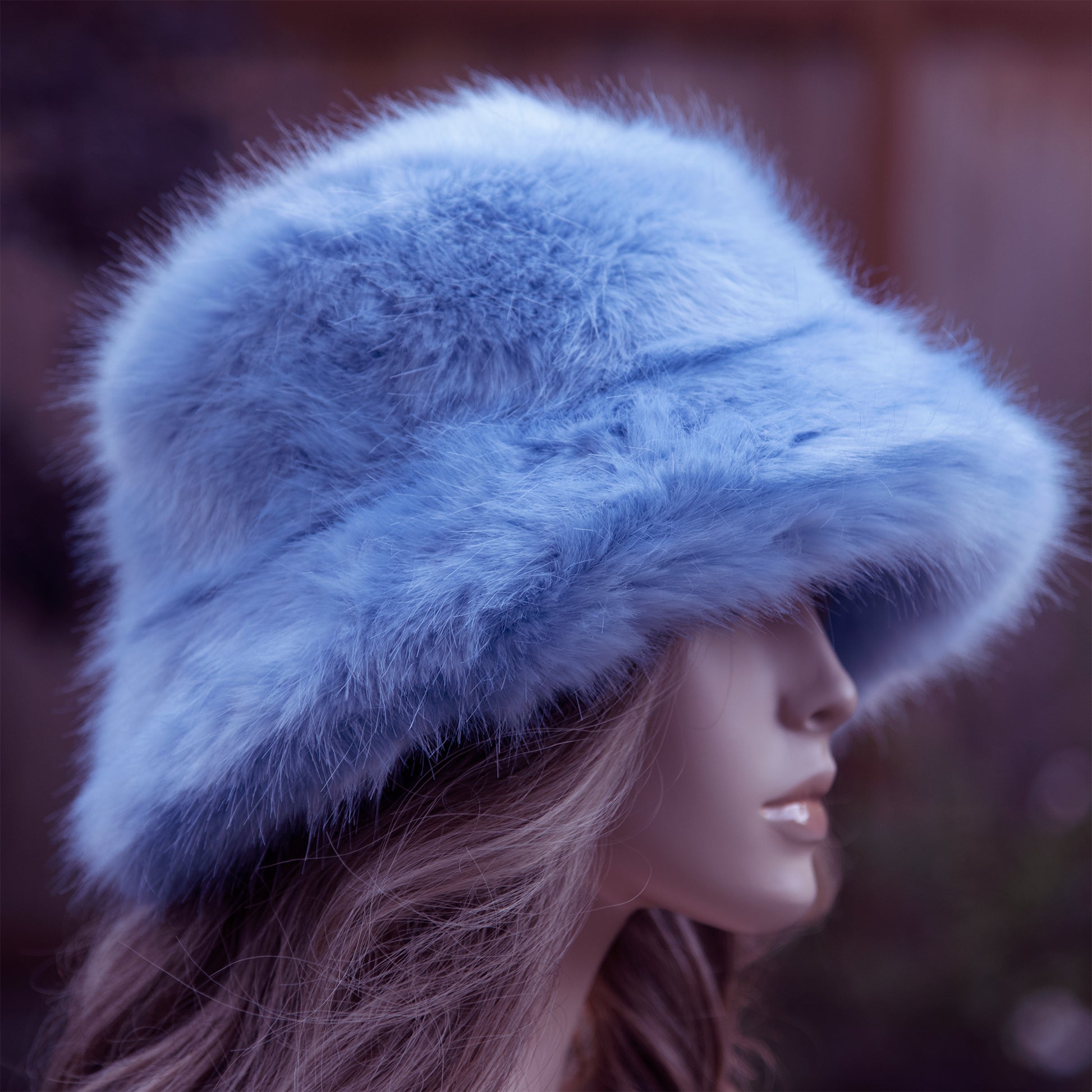Light blue faux fur bucket hat