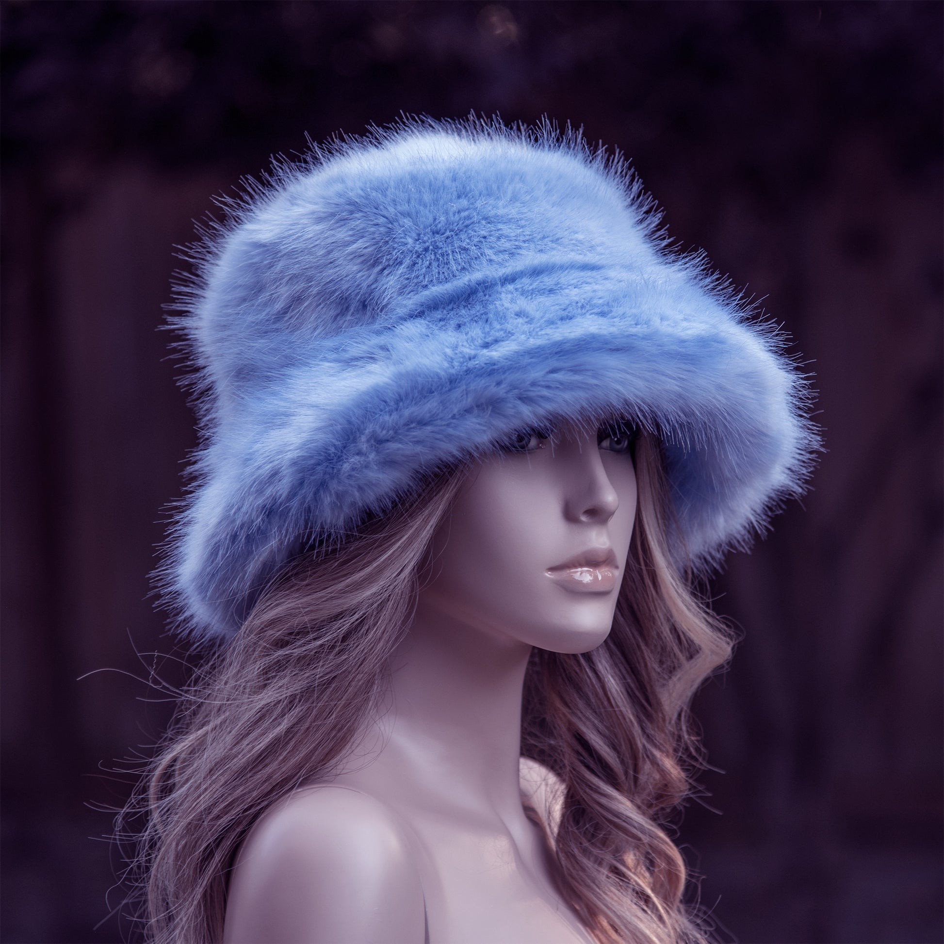 Light blue faux fur bucket hat
